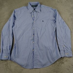 Ralph Lauren Shirt Mens 16‎ Blue Striped Button Up Preppy Long Sleeve Academia